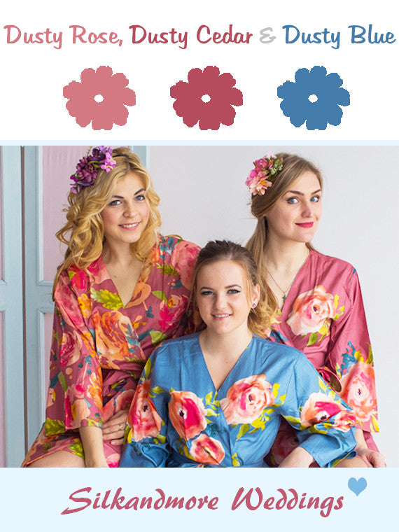 Dusty Rose, Dusty Cedar and Dusty Blue Wedding Color Robes- Premium Rayon Collection 