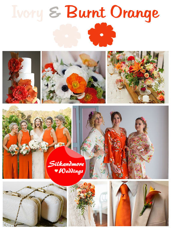 Ivory and Burnt Orange Wedding Color Robes- Premium Rayon Collection
