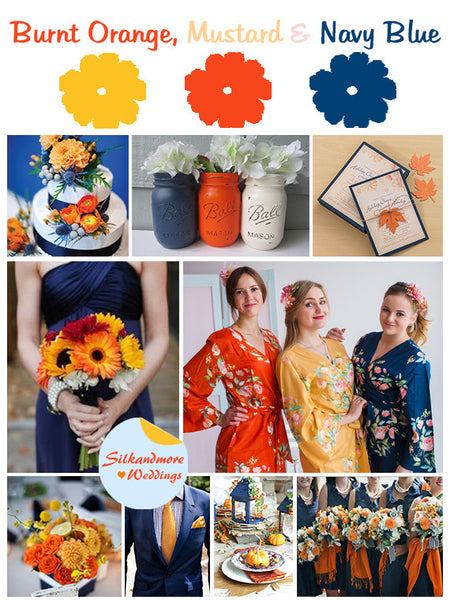 Mustard, Burnt Orange and Navy Blue Wedding Colors Palette –  robesbysilkandmore