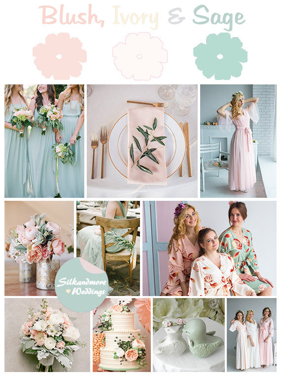 Blush, Ivory and Sage Wedding Colors Palette robesbysilkandmore Blush, Ivory and Sage Wedding Colors Palette robesbysilkandmore