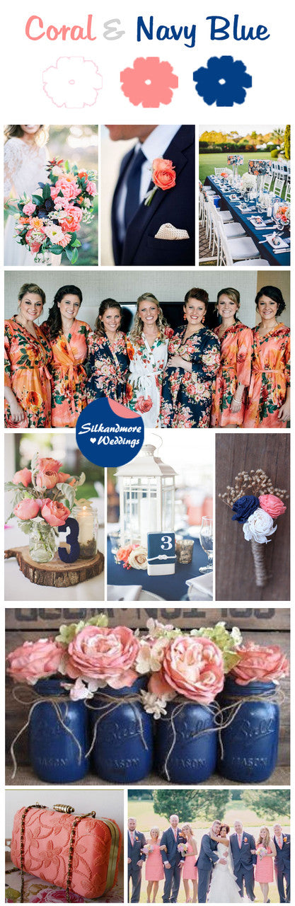 Coral and Navy Blue Wedding Colors Palette 