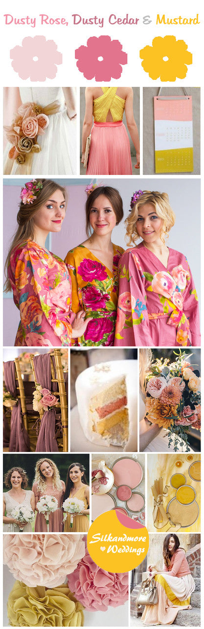 Dusty Rose, Dusty Cedar and Mustard Wedding Color Robes- Premium Rayon Collection 