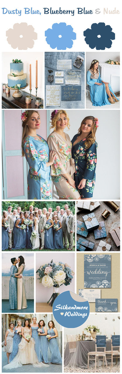 Dusty Blue, Blueberry Blue and Nude Wedding Color Palette