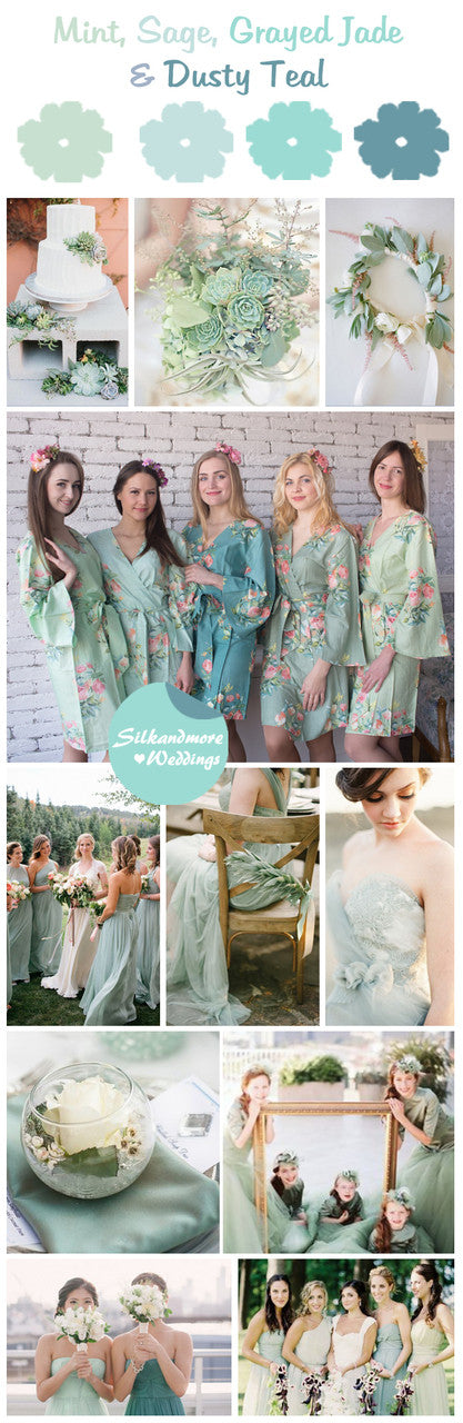 Mint, Sage, Grayed Jade and Dusty Teal Wedding Color Robes- Premium Rayon