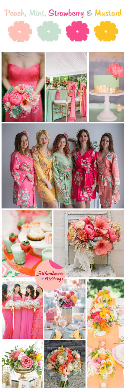 Peach, Mint, Strawberry and Mustard Wedding Color Palette