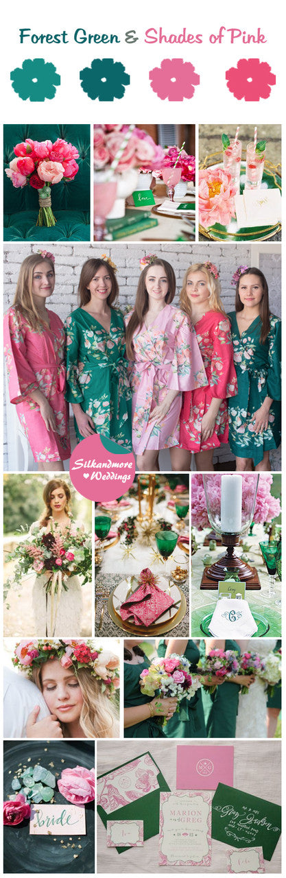 Forest Green and Shades of Pink Wedding Colors Palette robesbysilkandmore Forest Green and Shades of Pink Wedding Colors Palette robesbysilkandmore