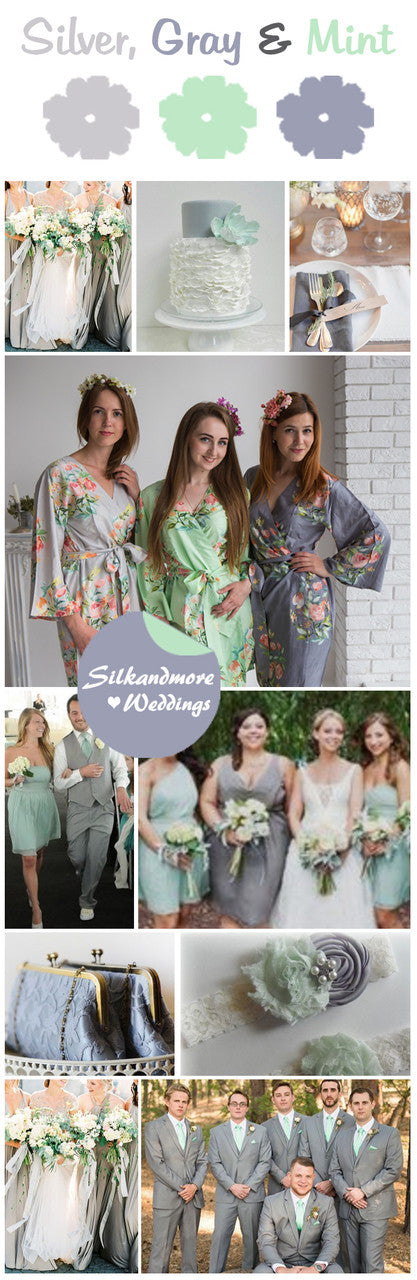 Silver, Gray and Mint Wedding Color Robes - Premium Rayon Collection