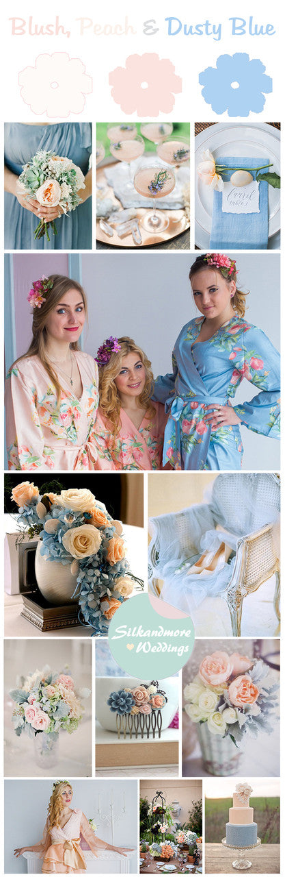 Blush, Peach and Dusty Blue Wedding Color Robes - Premium Rayon Collection