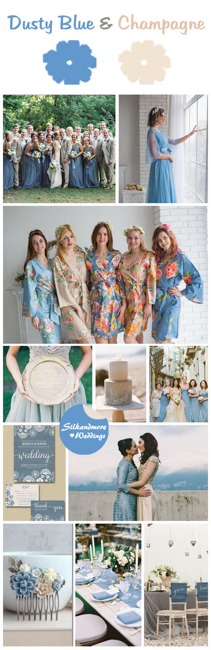Dusty Blue and Champagne Wedding Color Robes- Premium Rayon Collection
