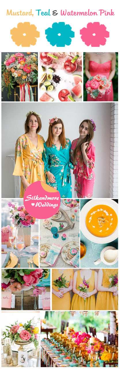 Mustard, Teal and Watermelon Pink Wedding Color Palette