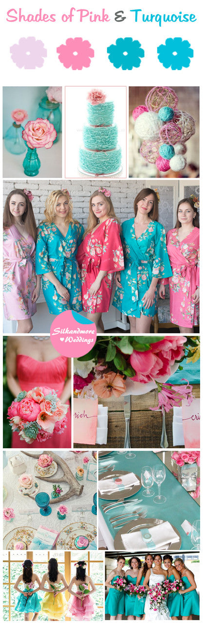 Shades of Pink and Turquoise Wedding Color Palette robesbysilkandmore Shades of Pink and Turquoise Wedding Color Palette robesbysilkandmore