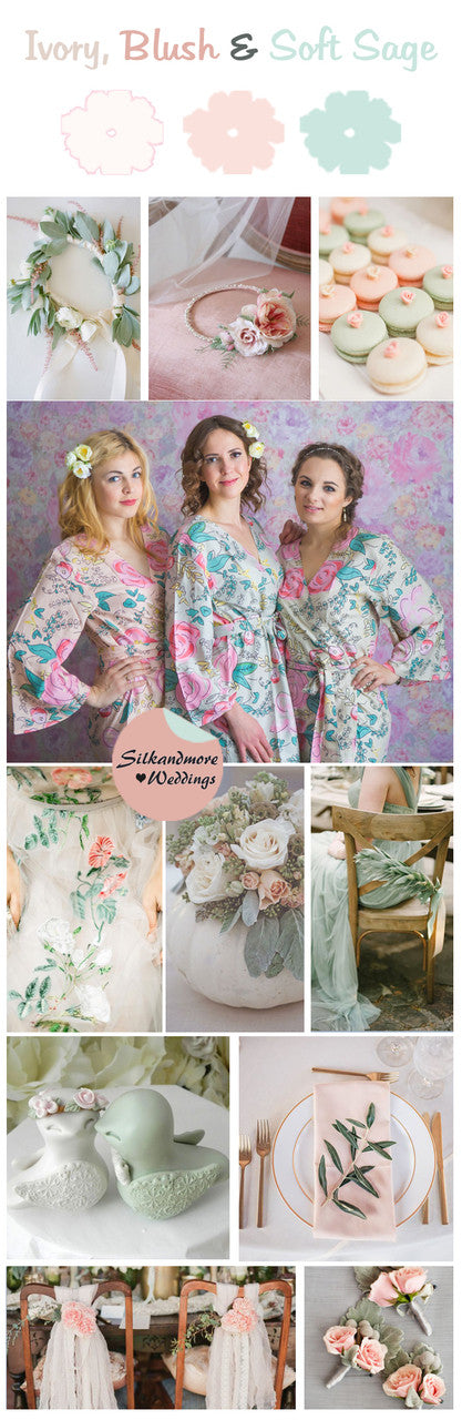 Ivory, Blush and Soft Sage Color Robes - Premium Rayon Collection 