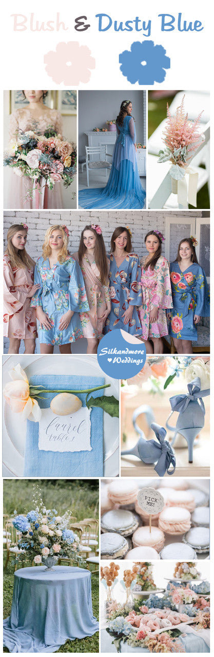 Blush and Dusty Blue Wedding Color Robes - Premium Rayon Collection