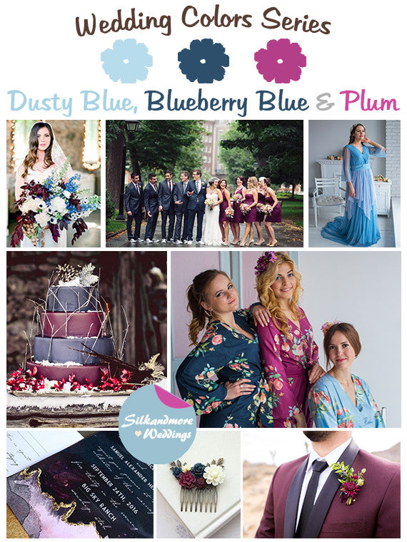 Dusty Blue, Blueberry Blue and Plum Wedding Color Palette