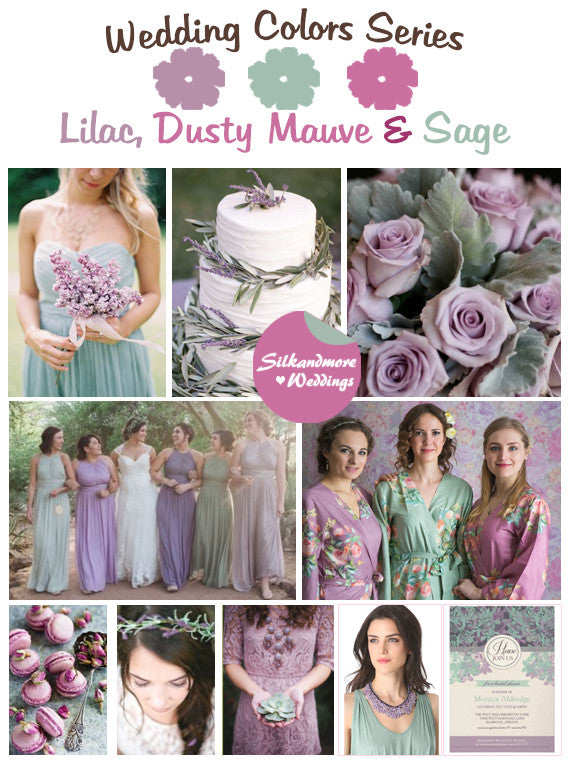 Lilac, Dusty Mauve and Sage Wedding Color Palette robesbysilkandmore Lilac, Dusty Mauve and Sage Wedding Color Palette robesbysilkandmore