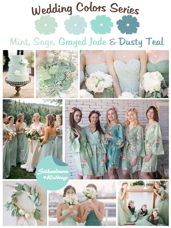 Mint, Sage, Grayed Jade and Dusty Teal Wedding Color Palette robesbysilkandmore Mint, Sage, Grayed Jade and Dusty Teal Wedding Color Palette robesbysilkandmore