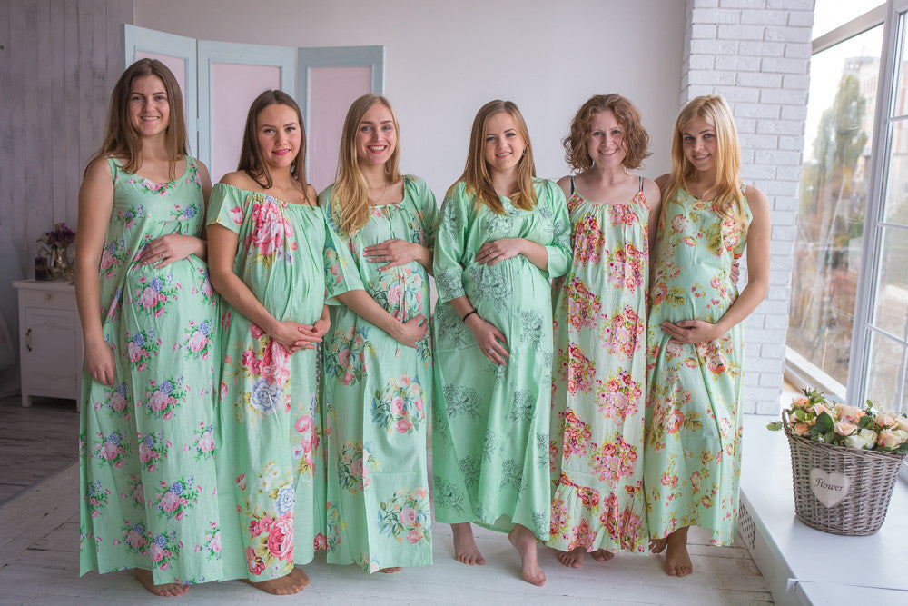 Mommies in Mint Floral Night Gowns