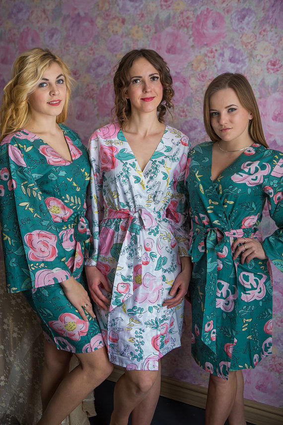 Whimsical Giggle Pattern- Premium Dusty Teal Bridesmaids Robes