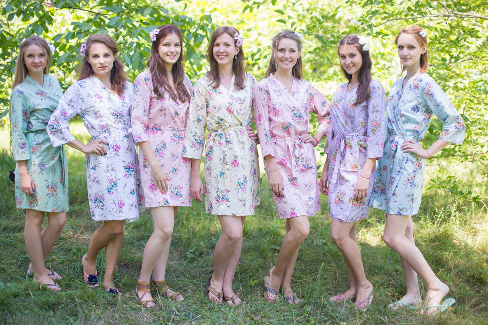 Mismatched Romantic Floral Robes in soft tones