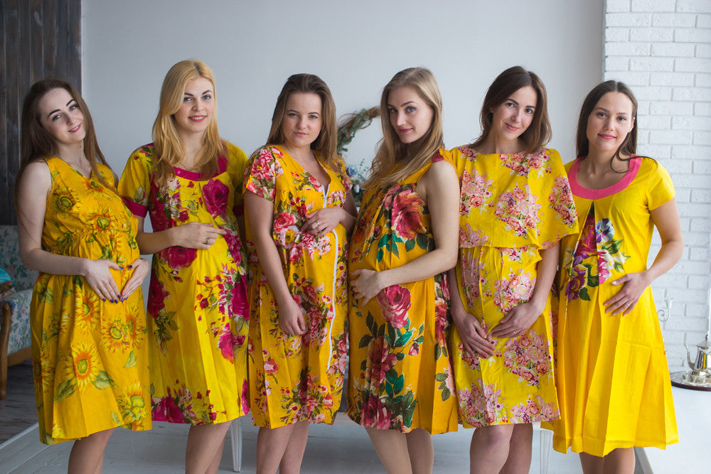 Yellow Floral Birthing Gowns 