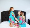 Teal Large Fuchsia Floral Blossom Baby Mommy Matching Robes