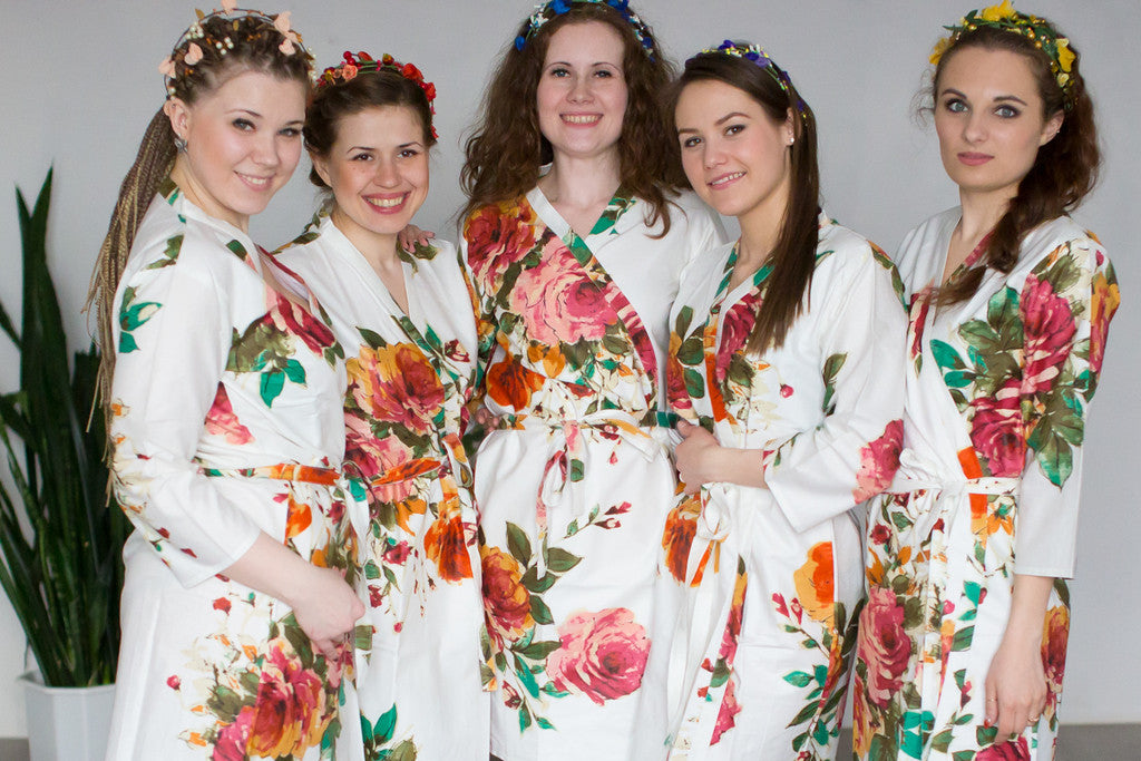 Large Floral Blossom Bridesmaids Robes in White