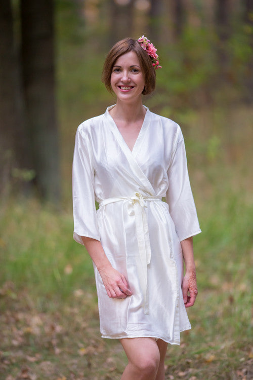 Plain Silk Robes for bridesmaids - Solid Ivory Color | Getting Ready Bridal Robes