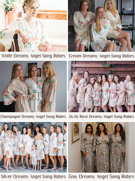 Dreamy Angel Song Pattern- Premium Ivory Bridesmaids Wedding Robes