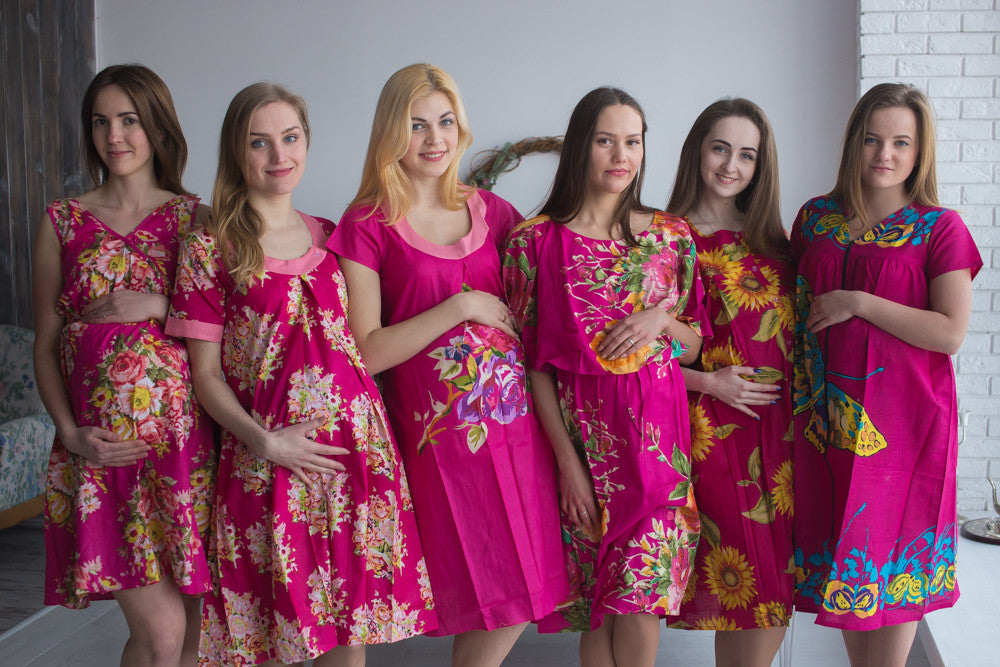 Magenta Floral Birthing Gowns 