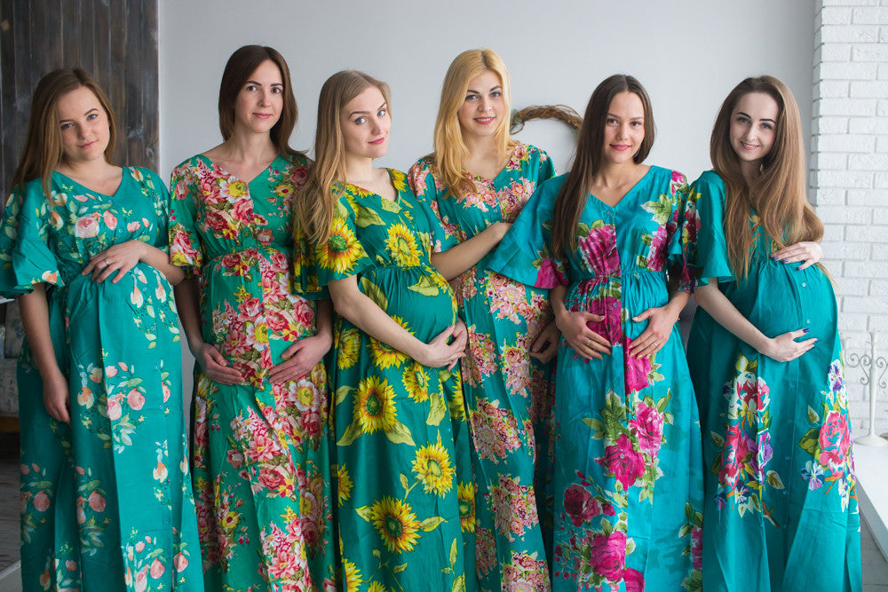 Mommies in Teal Maternity Caftans