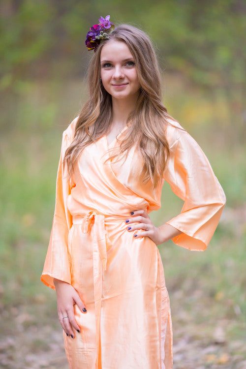 Plain Silk Robes for bridesmaids - Solid Peach Color | Getting Ready Bridal Robes