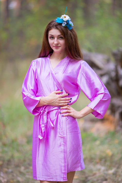 Plain Silk Robes for bridesmaids - Solid Lilac Color | Getting Ready Bridal Robes