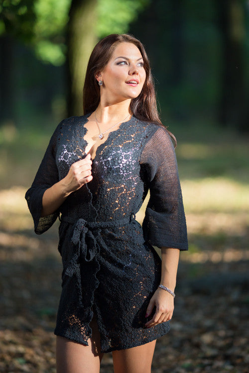 Oh Era Black Romantic Lace Boudoir Robe – robesbysilkandmore