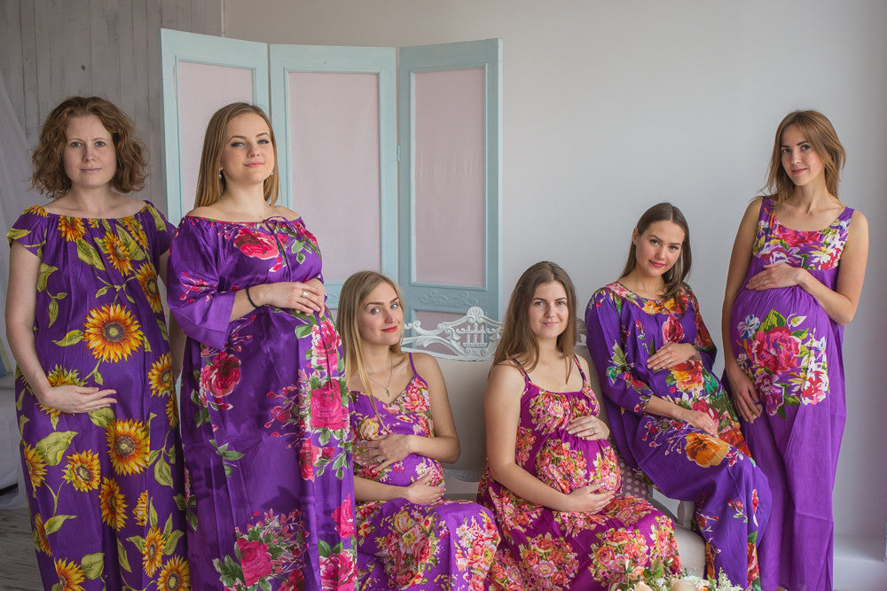 Mommies in Purple Floral Night Gowns