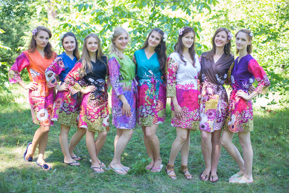 Mismatched Vibrant Foliage Robes in bright tones