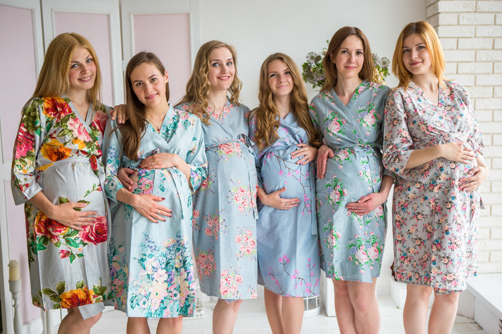 Mommies in Silver Floral Robes