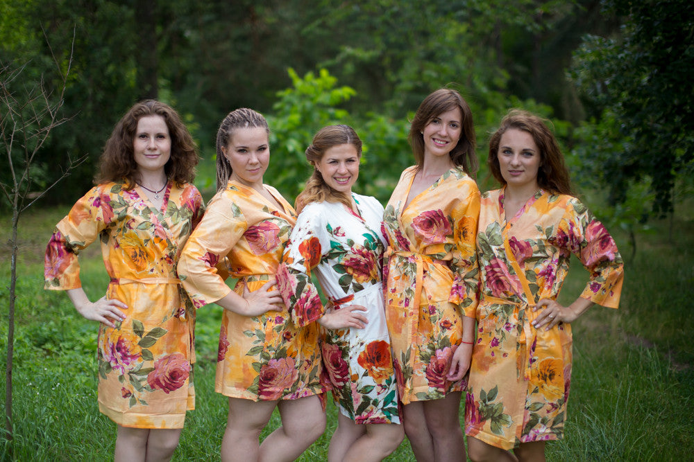 Peach Large Floral Blossom Robes for bridesmaids | Getting Ready Bridal Robes