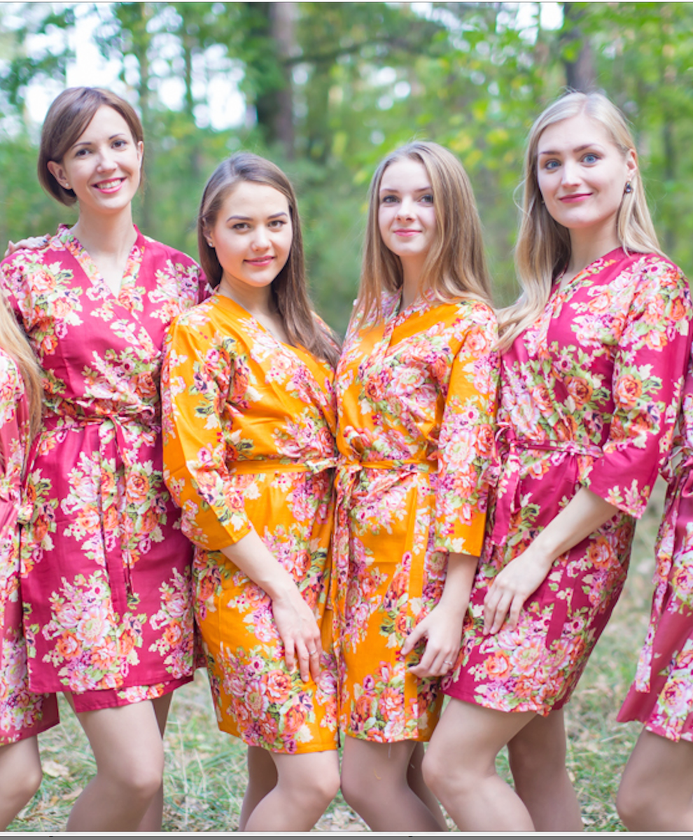 Maroon Floral Posy Robes for bridesmaids – robesbysilkandmore