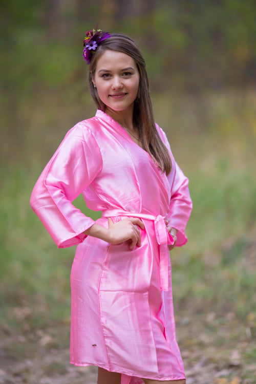 Plain Silk Robes for bridesmaids - Solid Pink Color | Getting Ready Bridal Robes
