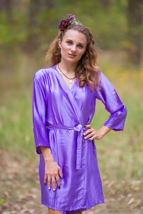 Plain Silk Robes for bridesmaids - Solid Lavender Color | Getting Ready Bridal Robes