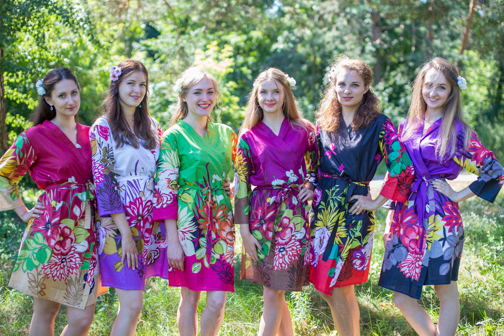 Mismatched Jungle of Flowers Robes in bright tones