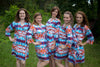 White Blue Red Diamond Aztec Robes for bridesmaids | Getting Ready Bridal Robes