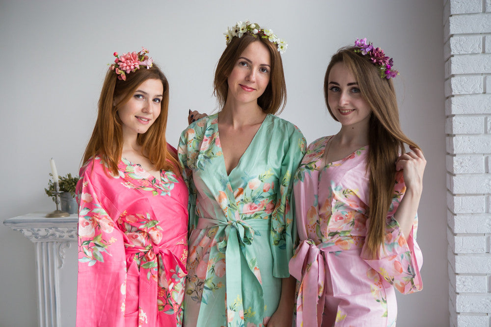Shades of Pink and Mint Wedding Color Robes - Premium Rayon Collection