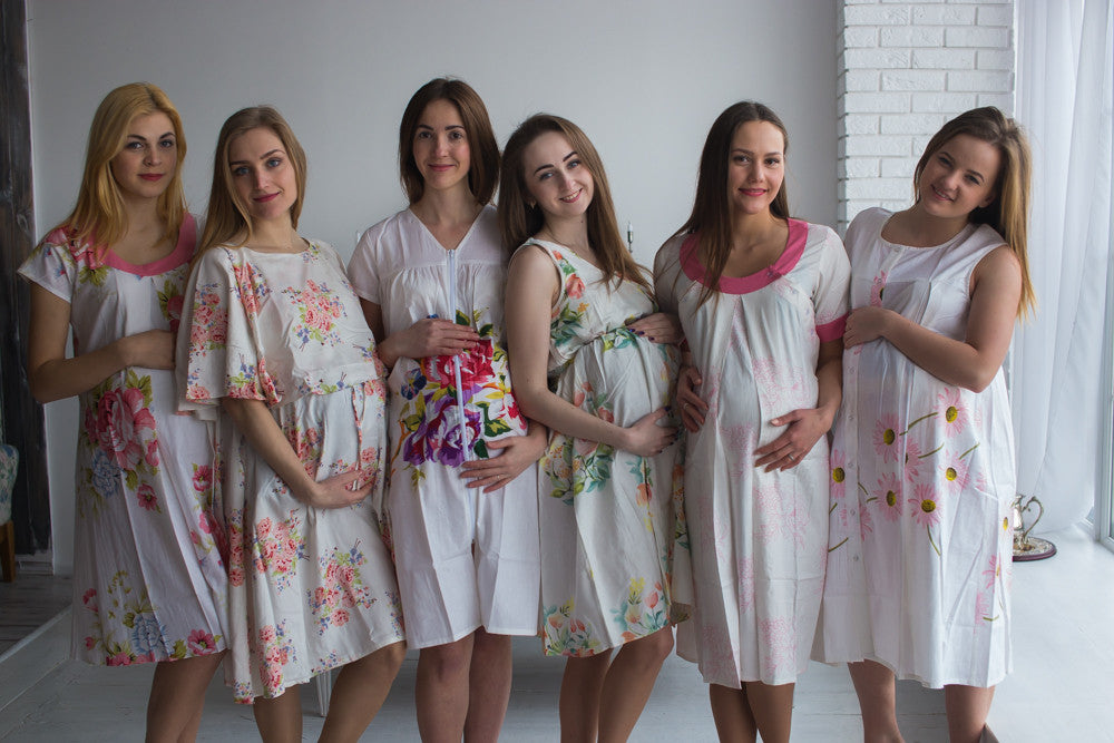 White Floral Birthing Gowns 