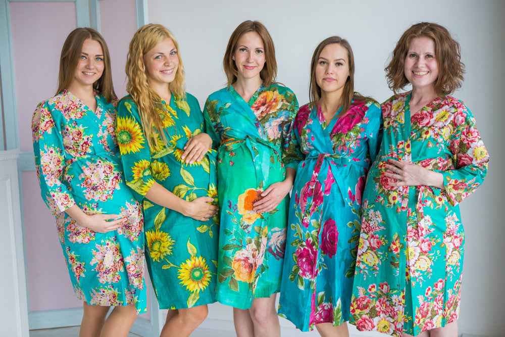 Mommies in Teal Floral Robes