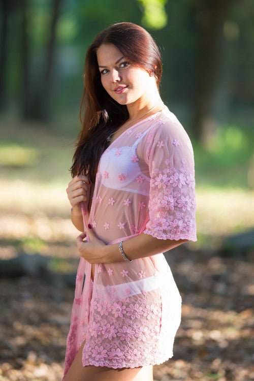 Oh Nita Pink Scalloped Floral Lace Bridal Boudoir Boudoir Robe ...
