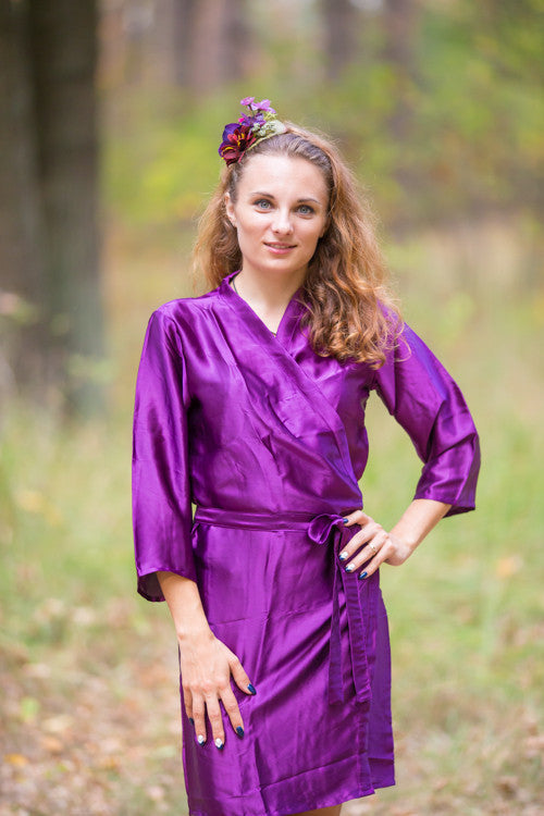 Plain Silk Robes for bridesmaids - Solid Eggplant Color | Getting Ready Bridal Robes