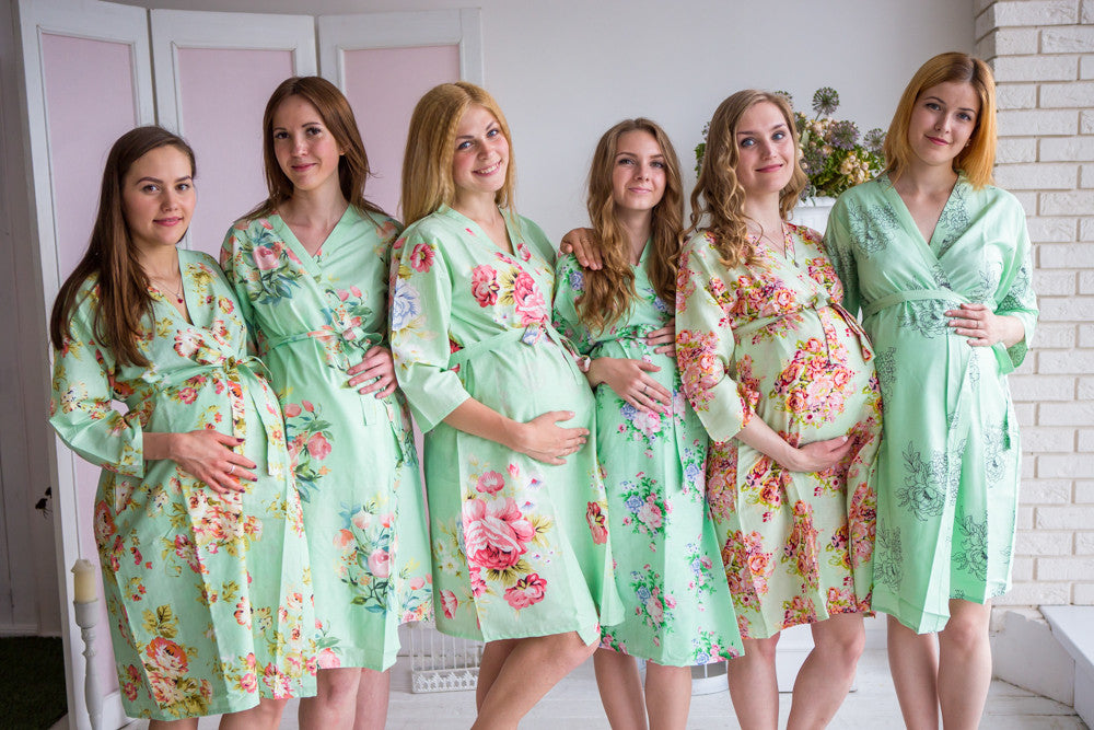 Mommies in Mint Floral Robes 