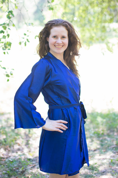 Plain Silk Robes for bridesmaids - Solid Royal Blue Color | Getting Ready Bridal Robes