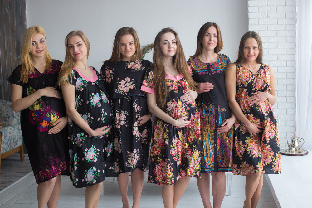 Black Floral Birthing Gowns